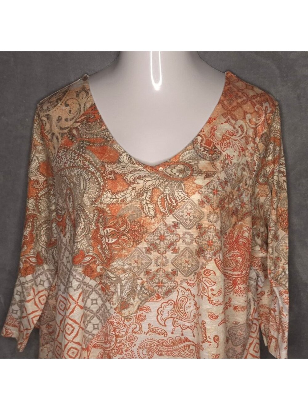 Time And Tru Womens XXXL Multicolor Paisley & Geometric Print 3/4 Sleeve Top